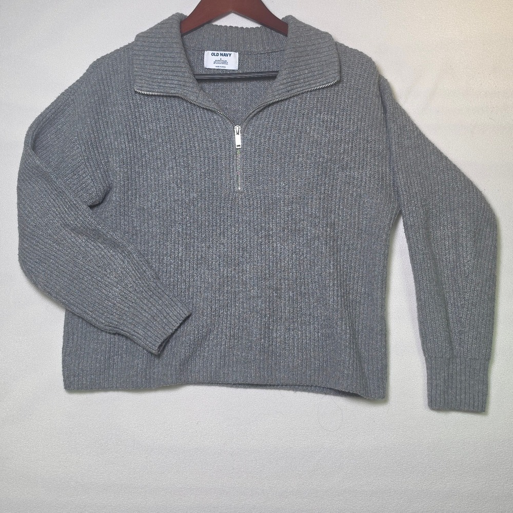 Old Navy Mens Shaker-Stitch 1/2 Zip Sweater Grey Go-Recycled Cotton Blend Small